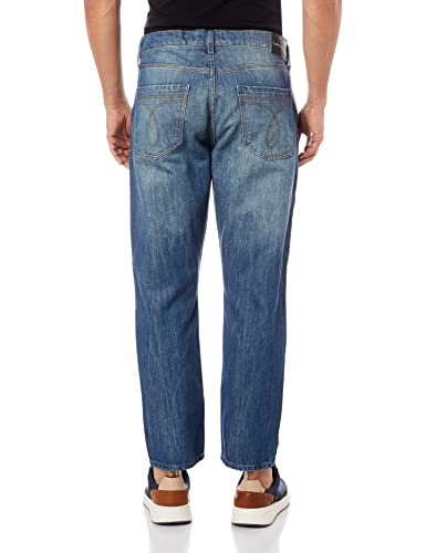 Jeans taper cadarço, Calvin Klein, Masculino, azul médio, 40