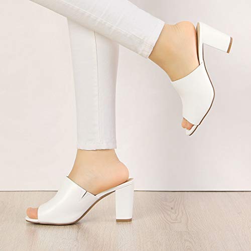 Allegra K Allegra K Women's Slip On Block Heel Slide Sandals White Slide Sandals - 7 M US
