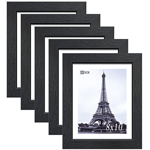 Vck 8X10 Solid Wood Picture Frame Set Of 5,Textured Exclusive Black Picture Frames, Wall Hanging #TOP21