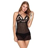 UIVHLW Boudoir Nighty Filato A Rete Sexy di Grandi Dimensioni con Camicia da Notte con Reggicalze Perizoma