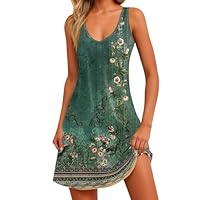 Vestidos Elegantes Mujer, Ropa Mujer Verano 2025 Baratos Bohemio Sin Mangas Cuello V Playa Fiesta Vestido Summer Dresses for Women Verde Militar Vestidos