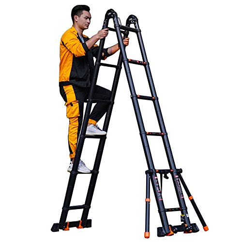 Preisvergleich Produktbild BOCbco Teleskop-Auszugsleiter A-Rahmen, Aluminium-Mehrzweck-Teleskopleiter Mit Stützstabilisator Und Rädern, Belastung 150 Kg / 5M / 16.4Ft