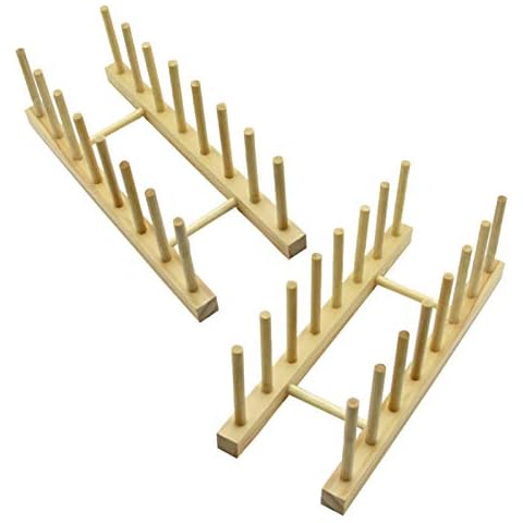 SunnyZoo 7 Slot Wooden Dish Rack Plates Holder Kitchen Storage Cabinet Organizer for Dish Keep Dry (Natural, 2Pack) Cover