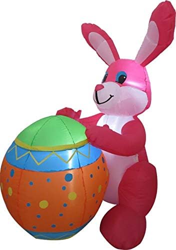 4' Inflatable Pink Bunny Holding Easter Egg Yard Decoration