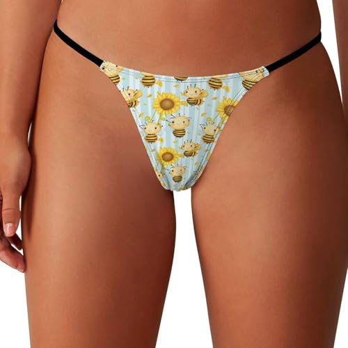 HLBSDM Tangas sexys de Tiro bajo con diseño de Abejas y Girasoles para Mujer, Ropa Interior Invisible, Bragas Transpirables.