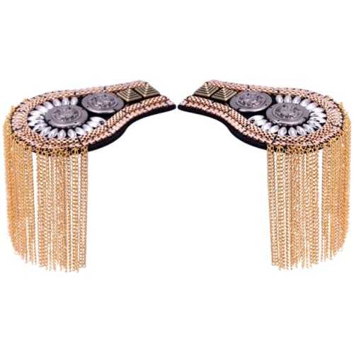 Image of 2 Pcs Vintage Tassel Link Chain Epaulet Shoulder Boards Badge Brooch For Men Women Uniform Epaulettes Accessories