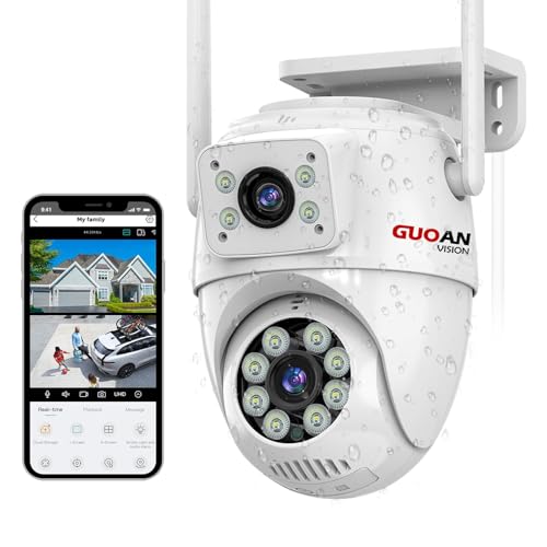 GUOANVISION Security Camera Outdoor,ã€6MP Dual Lensã€‘ WiFi Wireless Outside Camera for Home Security IP66 Waterproof, Auto Tracking,Color Night Vision,24/7 Record, 2 Ways Talk, SD/Cloud