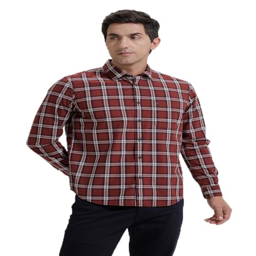 Image of BASICS 100% Cotton Checked Shirt for Men | Slim Fit | Everyday Smart Casual Wear | Full Sleeve