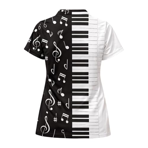 Generisch Polo de manga corta para mujer con teclas creativas de piano, notas musicales, temas musicales, camiseta informal para conciertos de coro y lecciones de piano, Style_h01 Negro, M