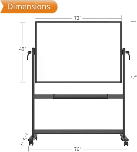 Miniatura 3 de VIZ-PRO Pizarra blanca móvil magnética de doble cara de 72 x 40 pulgadas, marco y soporte de aluminio negro, con 12 marcadores