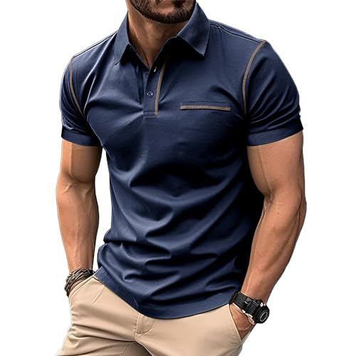 MakingDa Men's Short Sleeve Polo Shirts Regular Fit Stretch Lightweight Plain Collared Shirts Wicking Breathable Classic Soft Summer Tee Top Blue S