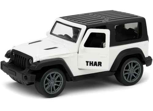 Image of 1:32 Scale DieCast Metal Pull-Back Action Openable Doors 4x4 Thar /Jeep Premium Car Toy with Lights and Music for Kids Realistic Miniature Model Gift 2+yrs Girls Boys (White Thar /Jeep)