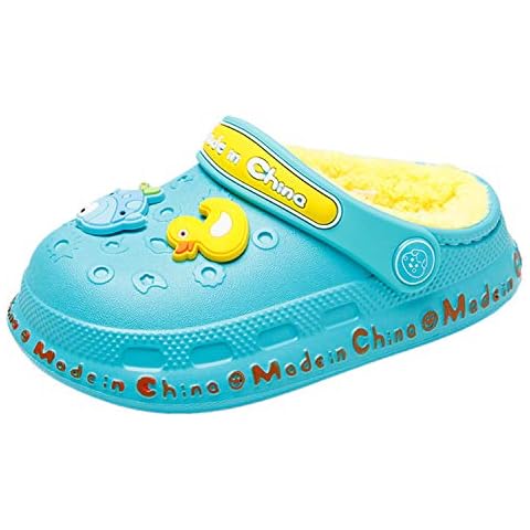 Kids Cute Winter Clogs Boys Girls Warm House Slippers Comfort Plush Lined Garden Shoes Slip On Flats Mules Lightweight Anti-Skid Clogs Baby First Walking Shoes Indoor Outdoor Footwear Light Blue 20 Cover