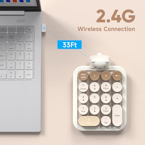 Image of MOFII Wireless Number Pad with Bear - Mixed Milktea Numeric Keypad 18 Keys 2.4G Round Keycap Colorful Extensions Cute Numpad, Portable Accounting Financial Retro Numpad 10 Key for Laptop /PC /Notebook