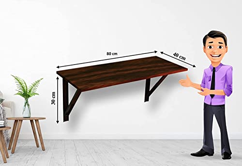 Image of Compal Folding Wall Mounted Study Table, Office Table, Laptop Table, Folding Utility Table for Home Office Portable & Space-Saving Floating Desk (16X31.5 Inches Wall Mount Table Brown)