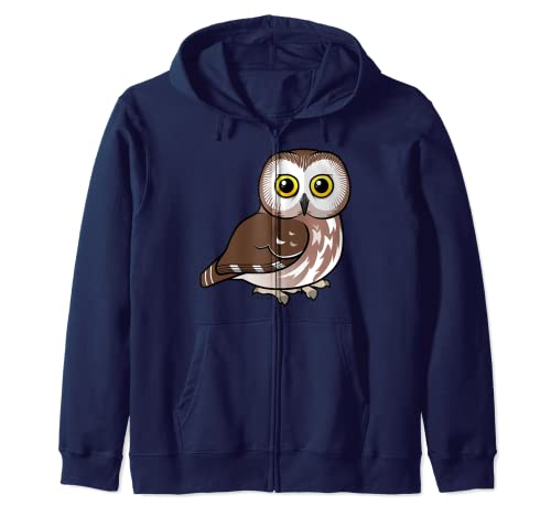 Cute Cartoon Northern Saw-whet Owl Bird Lover Gift Idea Zip Hoodie