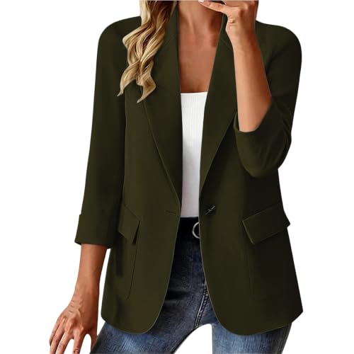 Blazers for Women Business Casual Summer Lightweight 3/4 Sleeve Plus Size Cropped Blazers Office Work Professional Clothes Women's Blazers & Suit Jackets sacos de Mujer para Vestir Elegante Bronze