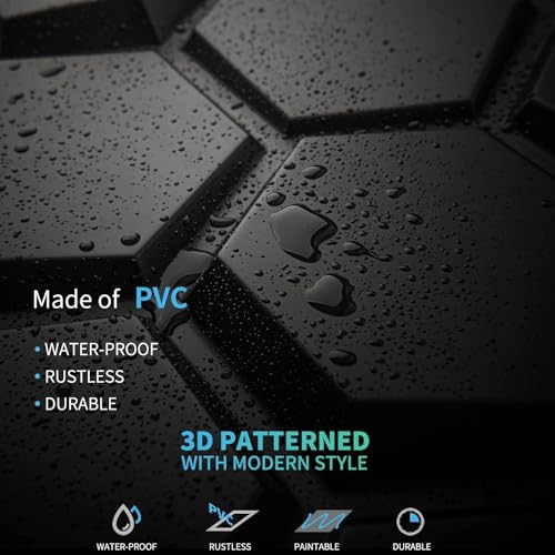 Image of Kayra Decor 3D PVC Wall Panel Black Textures Hexagon Design Pack of 12 (19.7 inch X 19.7 inch Covers 32.28 Sq. ft.) PVC Panel for Home Kitchen Studio Saloon Living Room Gaming Room and Office Decor