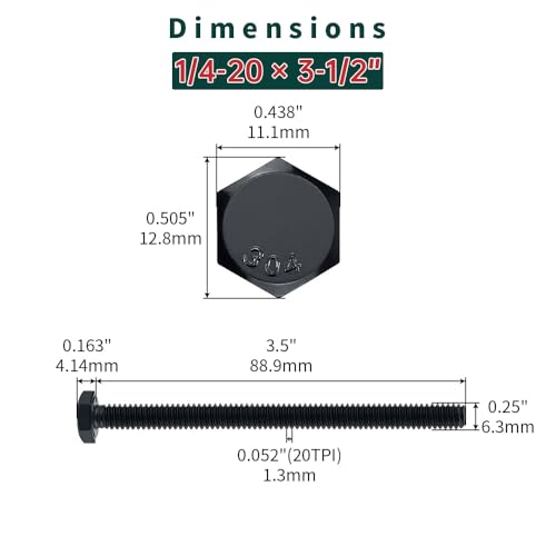 Image of 1 /4-20 x 3-1 /2 inch Hex Bolts with Nuts and Washers (10 Sets), 18-8 (304) Stainless Steel, External Hex Drive, Black Oxide Coated Hexagon Head Bolts Screws, Fayeploo
