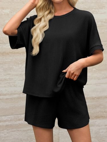 Image of Imily Bela Womens 2 Piece Outfits 2025 Oversized Summer Short Sets Casual Beach Ribbed Short Sleeve Matching Set