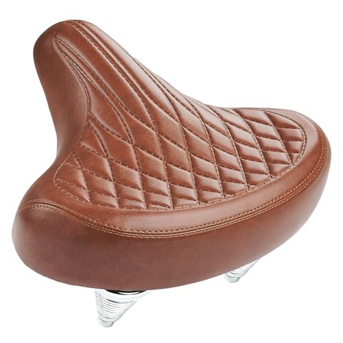 Wide Bike Seat for Men and Women Comfort - Vintage Brown Bike Saddle for Cruiser and Classic City Bikes, Waterproof Brown Bicycle Seat Cushion