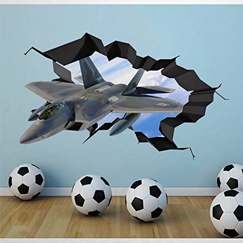 Air Force F Fighter Jet Plane 3D Wall Art Decals Wall Art Stickers Graphic Mural Cracked Graphic Boys Bedroom Wall Stickers Smashed Wall Art Removable Poster Vinyl Decals For Living Room 32'' Bl204 #TOP7