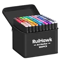 RuiHawk Filzstifte Marker Set, 100+2 Farben Alkohol Marker mit Feinspitze & Breitspitze, 2-Sekunden Schnelltrocknend, Alkohol Stifte mit Anti-Seepage Abstandshaltern für Malerei, Design
