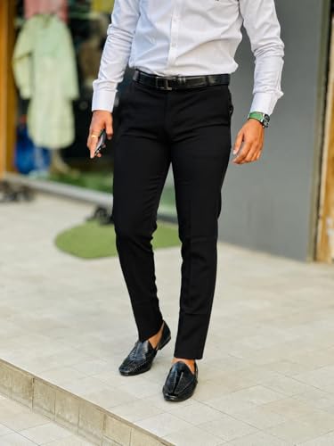 Image of Mens Solid Polyester Twill Slim Fit Formal Pants | Lightweight and Breathable Fabric | Flat Front Design | Ideal for Office, Travel & Semi-Formal Occasion