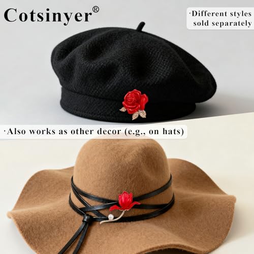 Image of Red Rose Brooch for Women - Elegant Costume Jewelry Pin for Dresses, Hats & Scarves