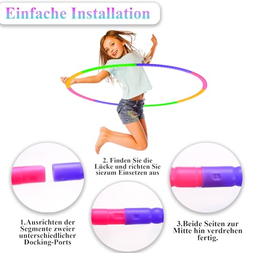 2 STK Hula Hoop Reifen Kinder, Abnehmbares Hullahub Reifen für Kinder, Kunststoff Hulahoopreifen für Kinders Jungen Mädchen, Hoola Hoops für Fitness Sport Gymnastikreifen Kinders 4 Jahre Erwachsene