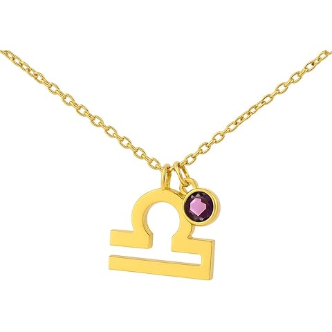 Zodiac Sign Necklace for Women – Custom Birthstone Astrology Pendant in Sterling Silver or Gold – Minimalist Horoscope Jewelry with Cable Chain – Gift for Astrology Lovers, Birthday, or Everyday Wear
