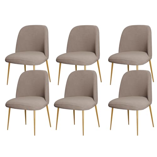 JHOMHF Juego De Fundas For Sillas De Comedor Con Respaldo Curvo Elásticas De 1/2/4/6 Piezas, De Estilo Moderno Mediados Siglo Sin Brazos For Decoración Cocina Sala De Estar Comedor(Coffee,6pcs)
