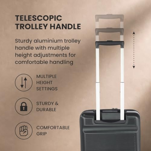 Image of SWISS MILITARY Pascal Hard 55cm Lightweight PC Small Cabin Travel Luggage Trolley Bag, Anti-Theft Zippers & 3-Dial Lock, 360 Wheels, Wet Pocket & Aluminium Trolley Handle Suitcase Capacity 51L-Black
