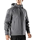 CQR CQ-HOK801-GRY_Large Men's Tactical Softshell Detachable Hoodie Hiking Hunting EDC Lightweight Fleece Coat Jacket HOK801