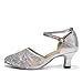 Imagen de HIPPOSEUS Zapatos de Baile Latino Mujer 5 cm Tacon Bajo Plateado Lentejuelas de Salón Cerrados Salsa y Bachata Tango Calzado para Bailar