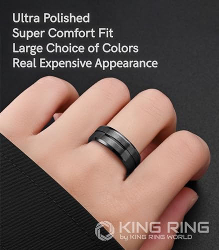 King Ring 8mm Groove Ring – Basic Stainless Steel Band for Men & Women K18 – Black 13