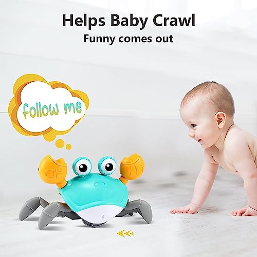 Image of SHINETOY Baby Crawling Crab Musical Toy, Toddler Electronic Light Up Crawling Toy with Automatically Avoid Obstacle, Walking Crab Toy for Toddler Babies Boys Girls (Blue)