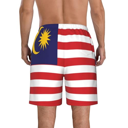 Malaysia Flag Men's Beach Pants-Quick-Dry & Comfortable Mens Beach Shorts for Men, Perfect for Surfing and Everyday Wear White3
