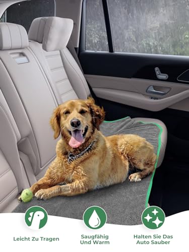 Hundebademantel Schnell Trocknend Badetuch aus Mikrofaser, Bibykivn Einstellbar Hundehandtuch mit Klettverschluss, Saugfähiger Hunde Bademantel mit Hut für Mittlere Kleine Hunde (Grau grün, M)