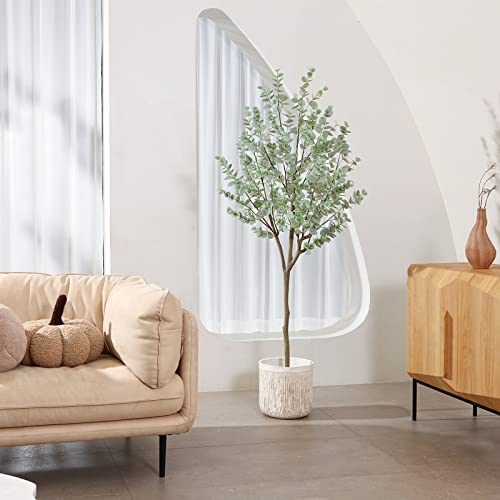 Soguyi 6Ft Artificial Eucalyptus Tree, Fake Eucalyptus Tree With White Silver Dollar Leaves, Silk Faux Eucalyptus Tree With Plastic Nursery Pot, Artificial Plants For Home Office Indoor Decor,1 Pack #TOP3