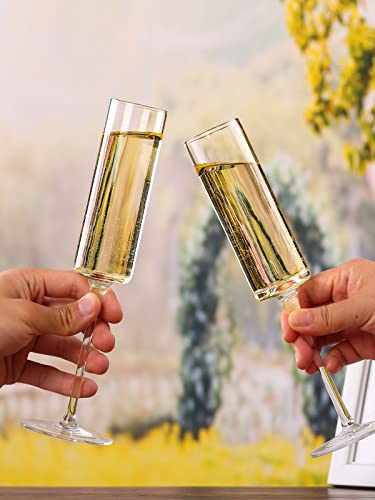 Physkoa Square Champagne Flutes Set Of 6- Edgy Champagne Glasses,Hand Blown Crystal Champagne Flutes Glass,Perfect Champagne Gifts For Wedding,Engagement,Birthday,6 Oz #TOP3