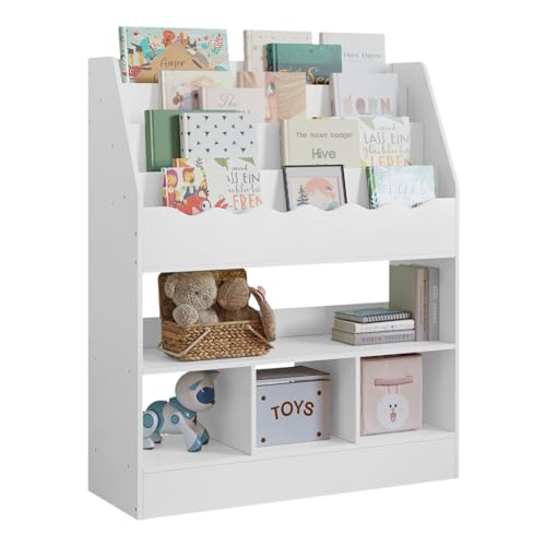WOLTU Bibliothèque Enfant, Rangement Jouet Enfant, à 6 Niveaux, en MDF, Blanc, 83x100x30cm