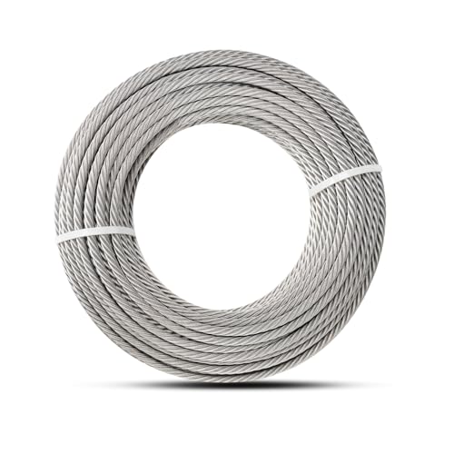 Growglow 3/16 Stainless Steel Wire 300ft Rope 7X19 Strands Aircraft Cable 3700lbs Breaking Strength for Zipline Cable Winch Cable Outdoor Wire Shade Sail Picture Hanging Fencing Clothesline
