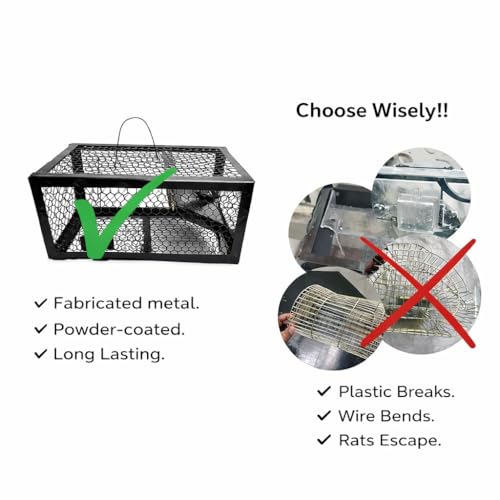 Image of PulGos Pack of 2 Mouse Trap Cage Rats | Heavy Duty Iron Rat Trap (Chuha Pinjara) | Rustproof Metal Catch & Release Trapper | Durable Rodent Cage for Home, Kitchen Use(Black)