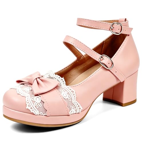 Image of MEOTINA Cute Bow Heels Mary Janes Shoes Women Dress Platform Strappy High Heels Kawaii Shoes