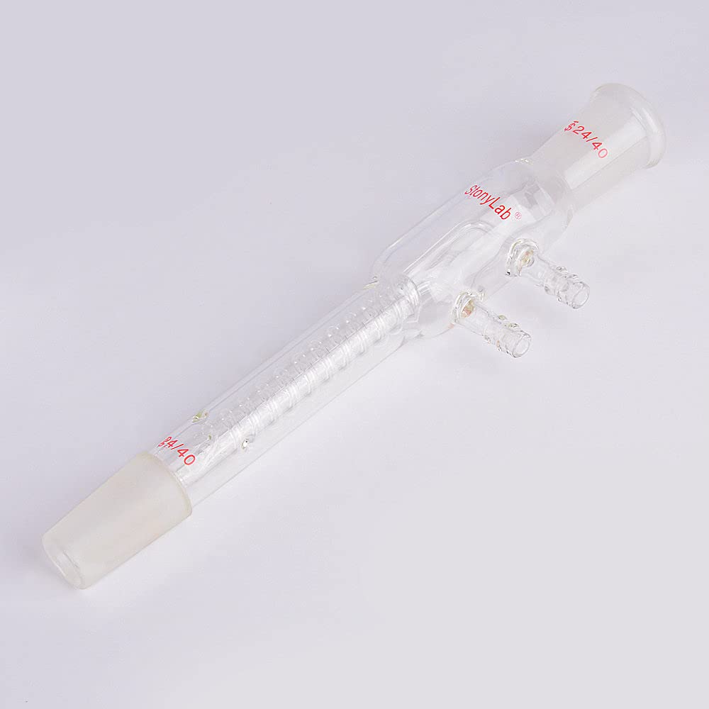 stonylab Condensatore a Riflusso a Bobina di Vetro, Vetro Borosilicato Condensatore a Bobina di Riflusso Dimroth con 24/40 Giunti e Raccordi per Tubi Flessibili, Lunghezza Totale 245 mm