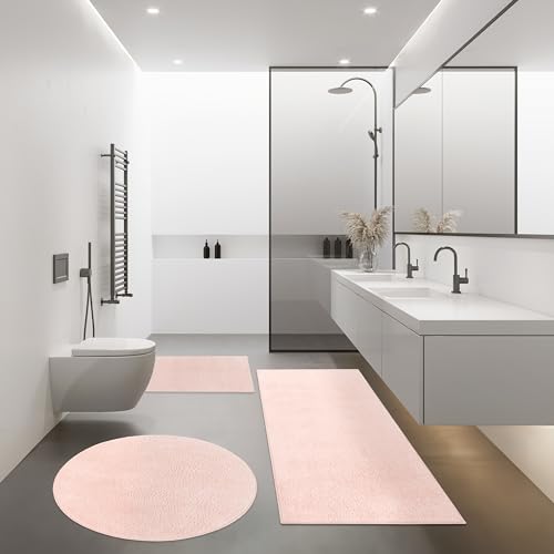 Paco Home Badezimmerteppich Badematte Badteppich Waschbar rutschfest Modern Flauschig Weich Einfarbig Pink Rosa, Grösse:40x55 cm
