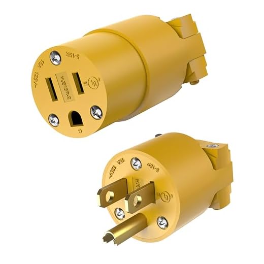ENERLITES Electrical Replacement Plug & Connector Set, Extension Cord Ends Male and Female, 15 Amp 125 Volt, Straight Blade Plug Grounding Type, NEMA 5-15P & 5-15R, UL Listed, 66202-Y, Yellow