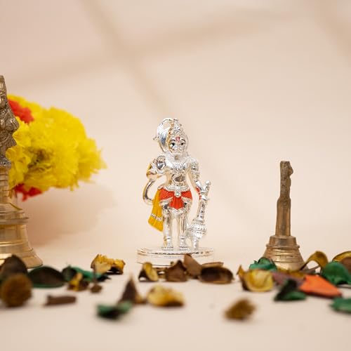 Image of Idolkart Premium Silver-Plated Hanuman Idol (4 inch) with Pure Silver Coating - Hanuman Ji for Car, Hanuman Murti for Car Dashboard, Lord Hanuman Idol for Car Dashboard and Home Decor, Idol