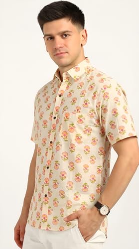 Image of BLOCKS OF INDIA Cotton Hand Block Print Half Sleeves Summer Shirt for Men